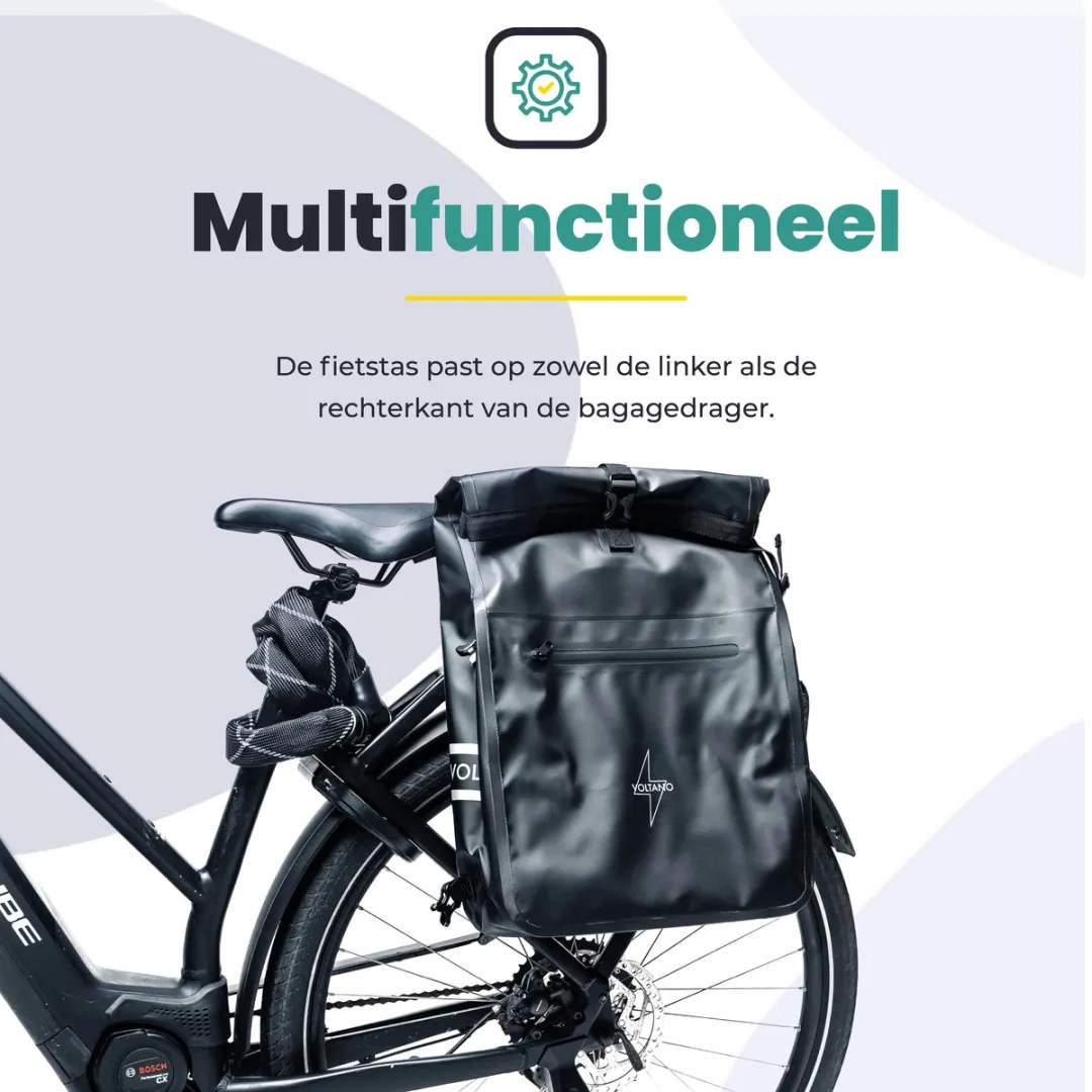 Voltano Luxe Fietstas/Rugtas 28L - Zwart - Waterdicht