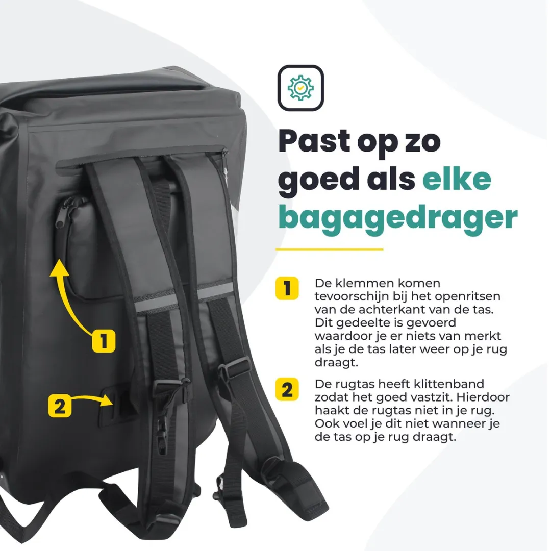 Voltano Luxe Fietstas/Rugtas 28L - Zwart - Waterdicht