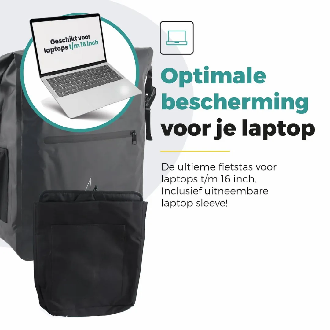 Voltano Luxe Fietstas/Rugtas 28L - Zwart - Waterdicht