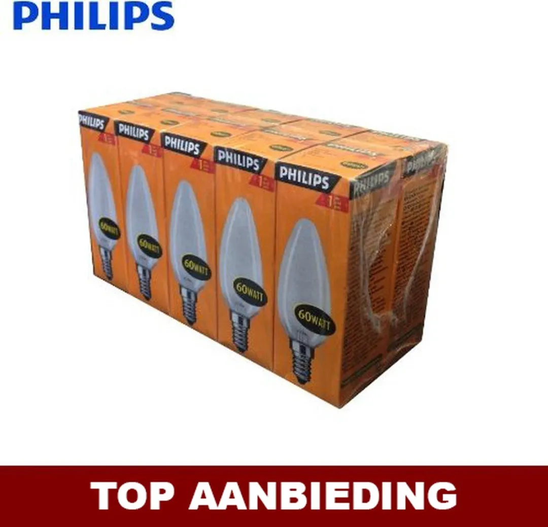 Philips Kaarslamp E14 60W 2700K - 10 Stuks
