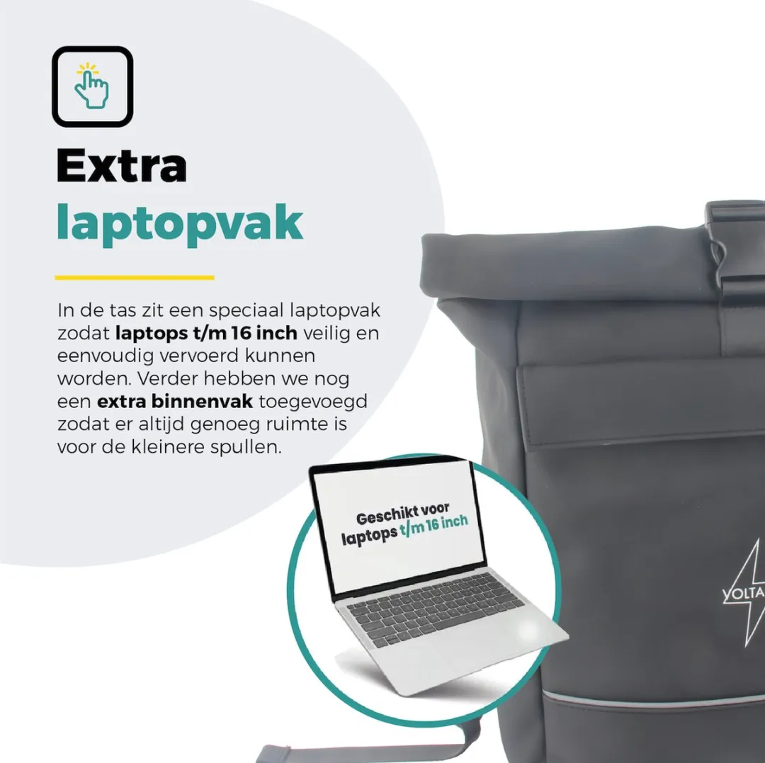 Voltano Luxe E-bike Rolltop Fietstas / Rugtas 28L - Zwart - Enkele Pakaftas - 100% Waterdicht - Groot Laptop Vak - Extra E-bike Beugels