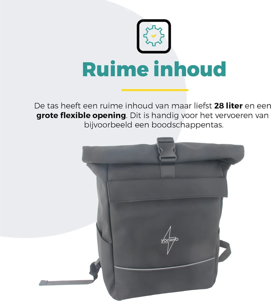 Voltano Luxe E-bike Rolltop Fietstas / Rugtas 28L - Zwart - Enkele Pakaftas - 100% Waterdicht - Groot Laptop Vak - Extra E-bike Beugels