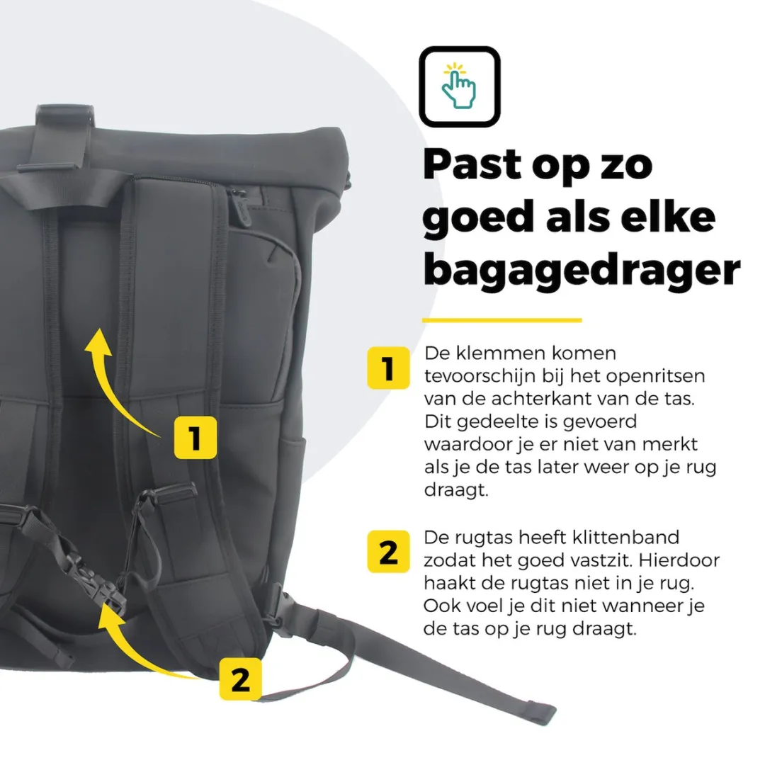 Voltano Luxe E-bike Rolltop Fietstas / Rugtas 28L - Zwart - Enkele Pakaftas - 100% Waterdicht - Groot Laptop Vak - Extra E-bike Beugels