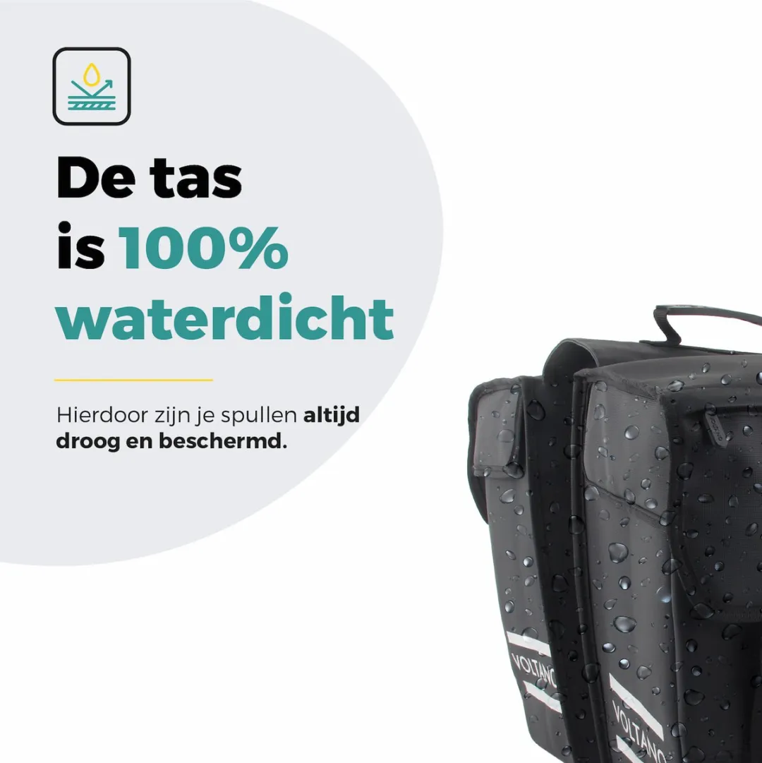 Voltano Dubbele Fietstas 40L Afgeschuind - Zwart - 100% Waterdichte Fietstassen - Fietstassen Elektrische Fietsen