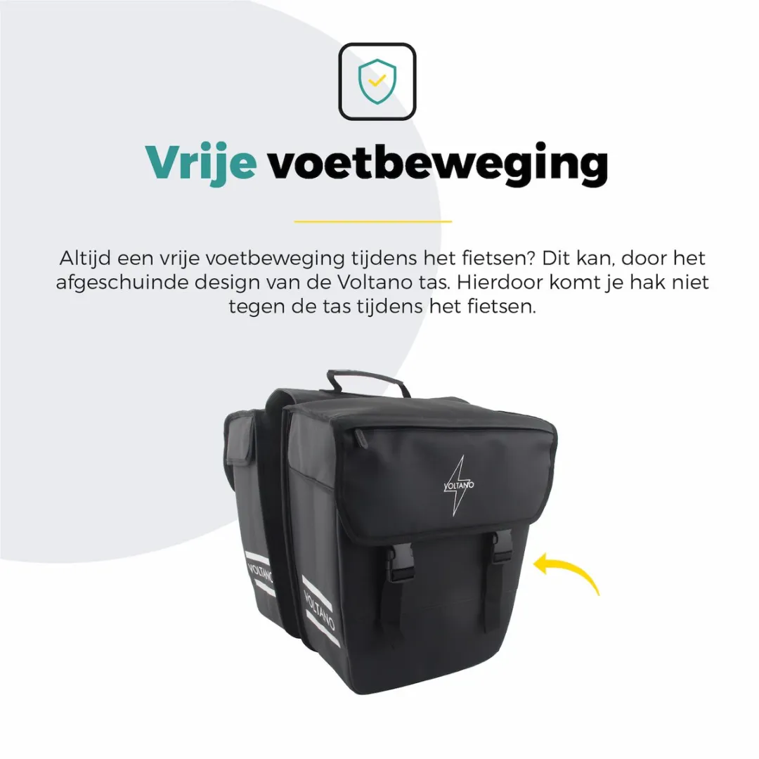 Voltano Dubbele Fietstas 40L Afgeschuind - Zwart - 100% Waterdichte Fietstassen - Fietstassen Elektrische Fietsen