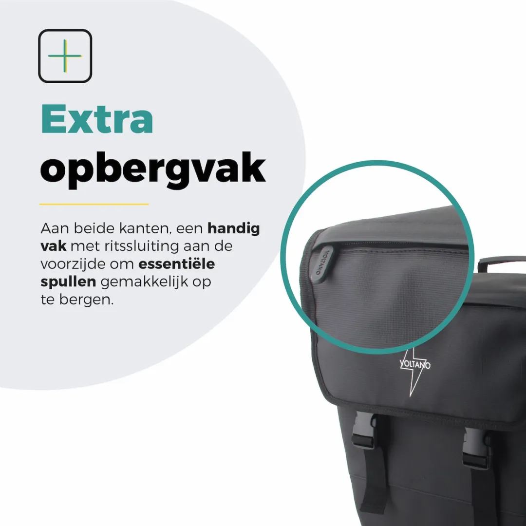 Voltano Dubbele Fietstas 40L Afgeschuind - Zwart - 100% Waterdichte Fietstassen - Fietstassen Elektrische Fietsen