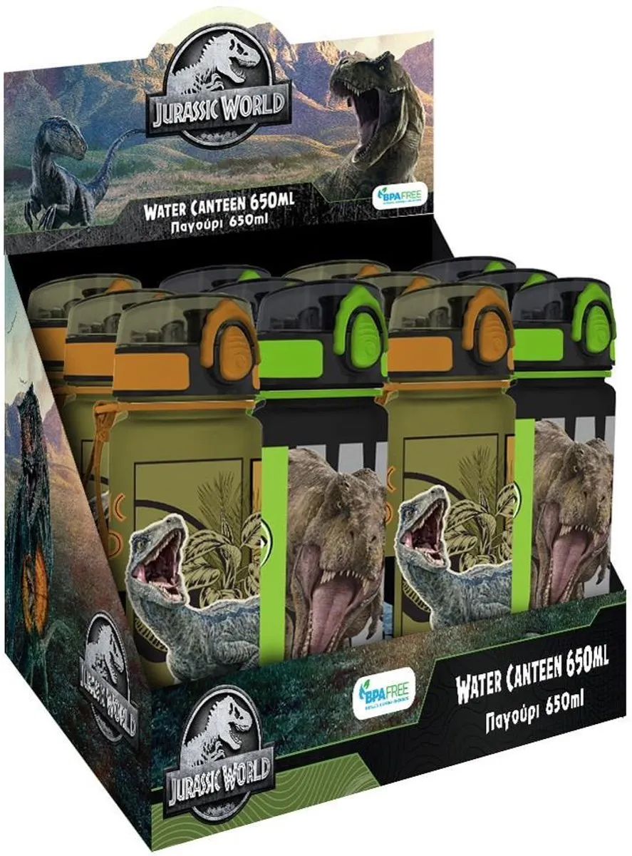 Jurassic World Drinkfles 650ml - Velociraptor Design - Oranje/ Groen - afbeelding 2 van 3