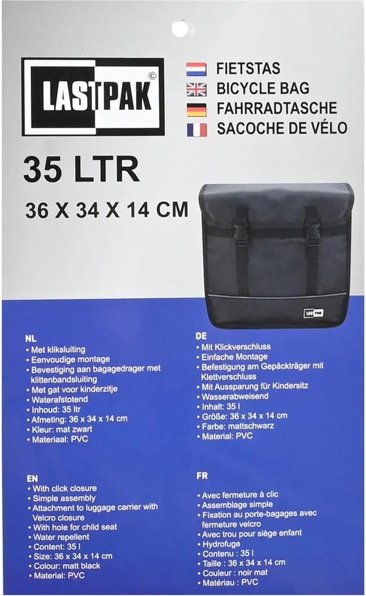 Lastpak Fietstas Dubbel 35L - Mat Zwart