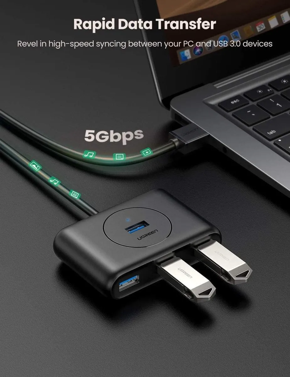 UGREEN USB 4 Hub 3.0 - 4 Poorten 5Gbps Transparant