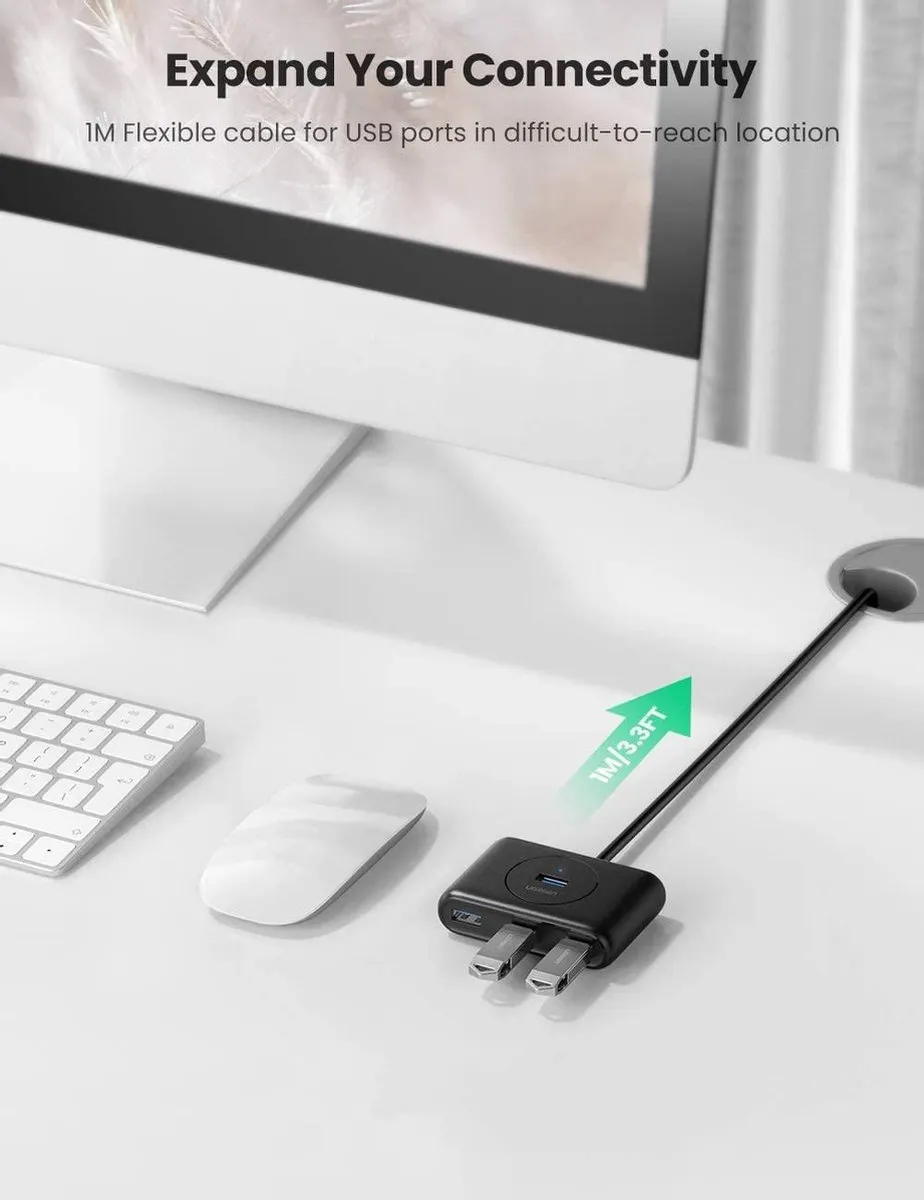 UGREEN USB 4 Hub 3.0 - 4 Poorten 5Gbps Transparant