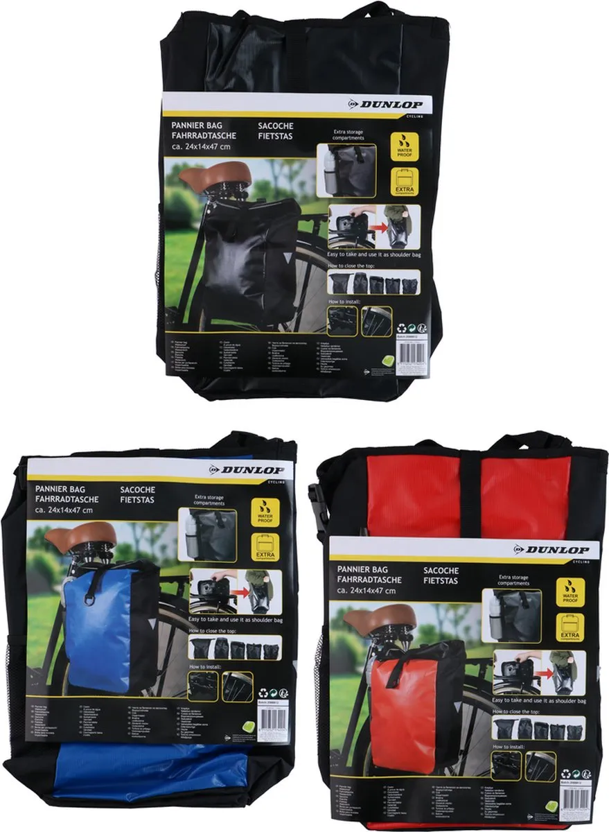 Dunlop 4-in-1 Fietsrugtas 16L - Zwart/Rood/Blauw