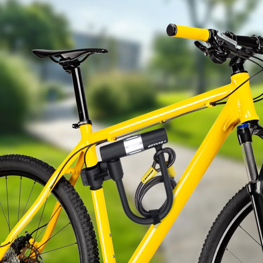 Dunlop Combinatie Fietsbeveiliging 120cm - Beugel + Kabelslot - Zwart