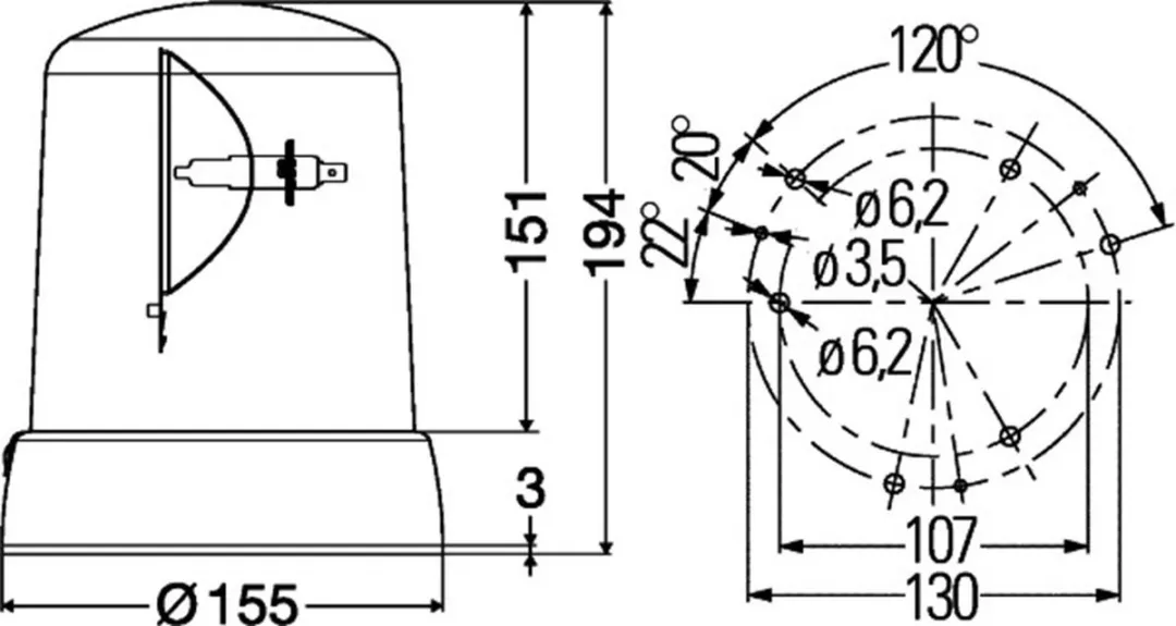 Hella KL 7000 Zwaailamp 24V - Oranje