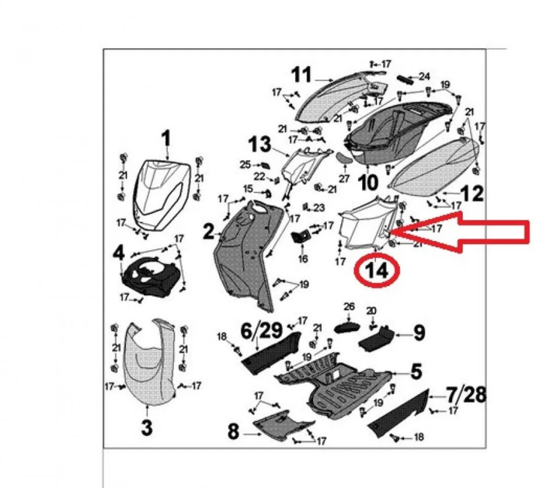 Peugeot Cache Latéral G Scooter 50 Kisbee 2T - 1177917900 - Zwart