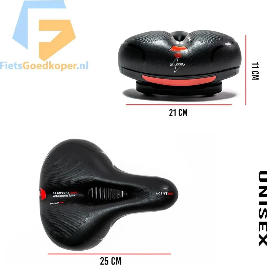 Voltano Fietszadel Gelpads Zwart/Rood - Unisex