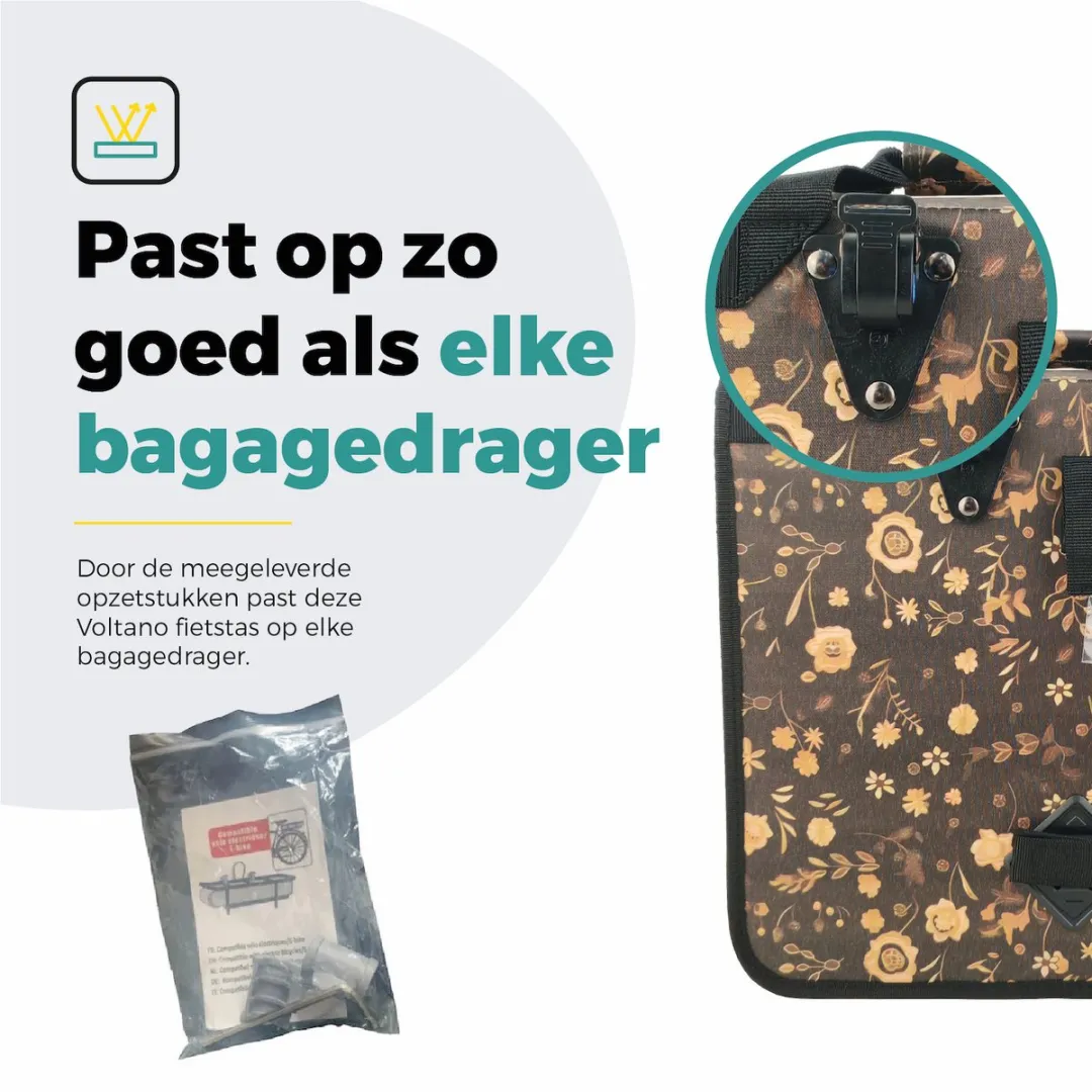 Voltano Enkele Shopper Fietstas 17L - Black Leaves