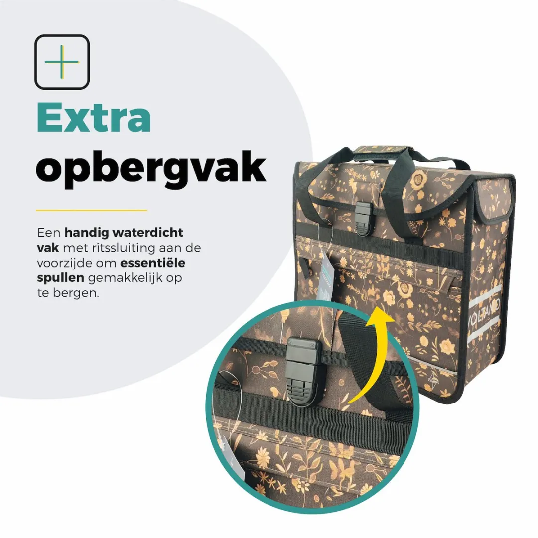 Voltano Enkele Shopper Fietstas 17L - Black Leaves - afbeelding 6 van 6