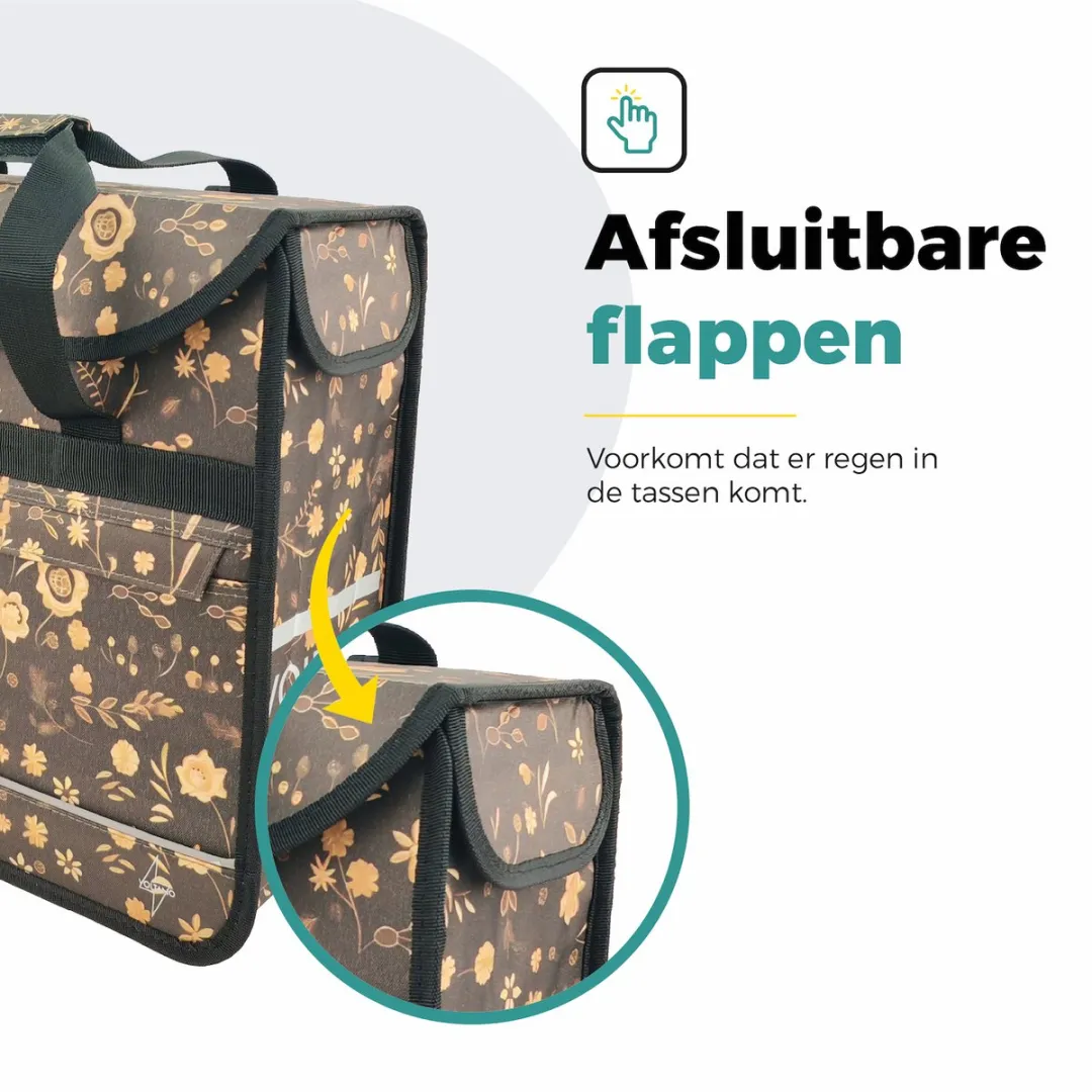 Voltano Enkele Shopper Fietstas 17L - Black Leaves