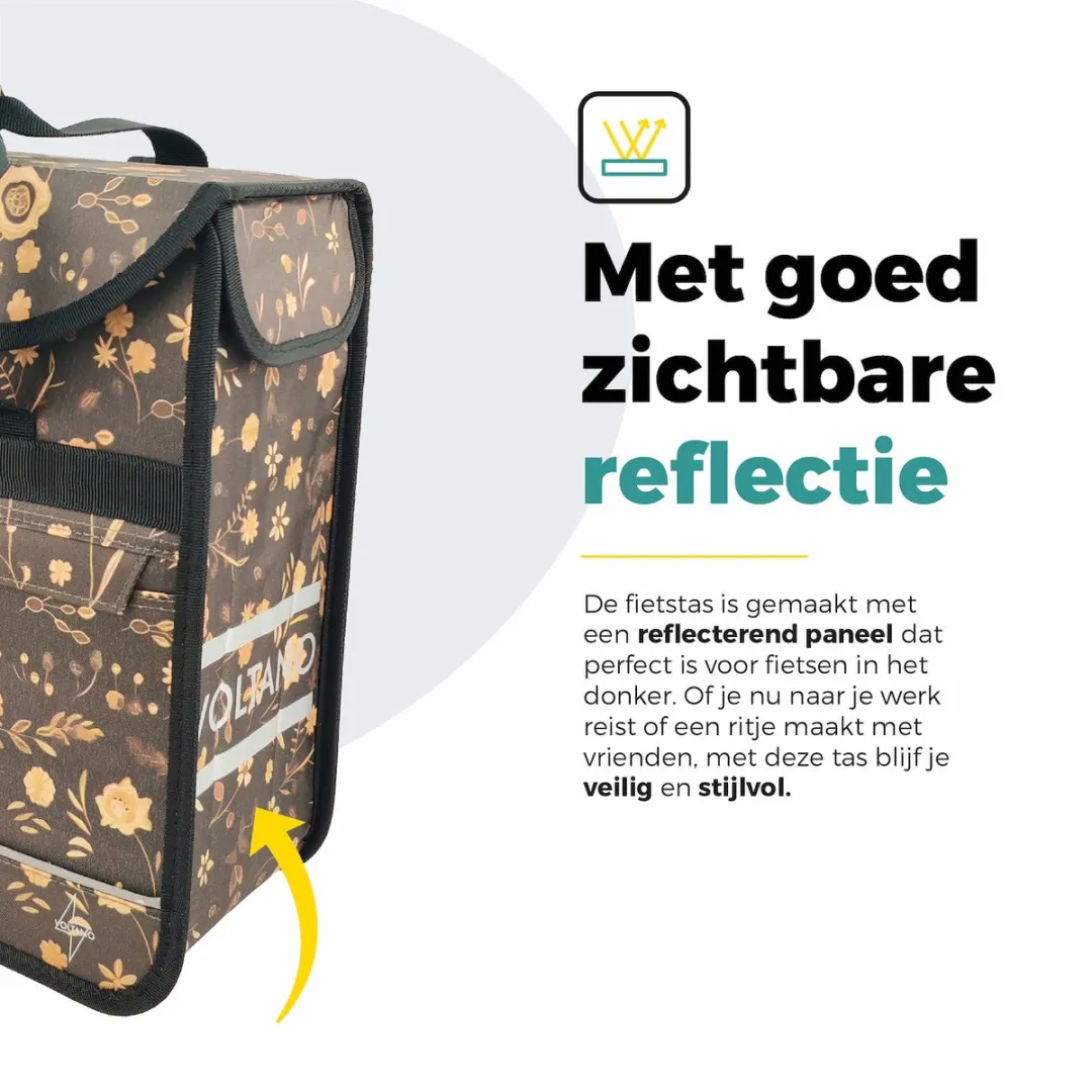 Voltano Enkele Shopper Fietstas 17L - Black Leaves