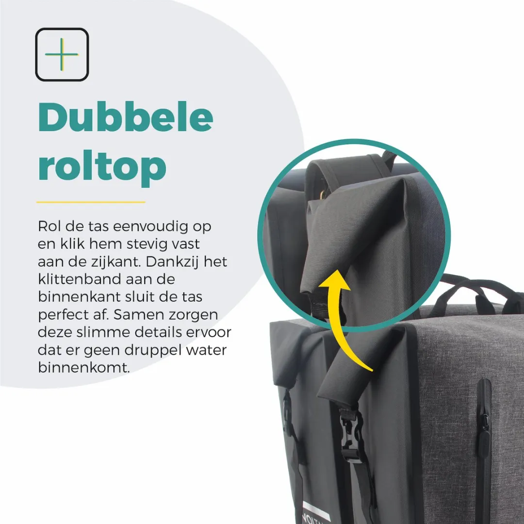 Voltano Dubbele Fietstas Rolltop Luxe E-bike 48L - Zwart/Grijs