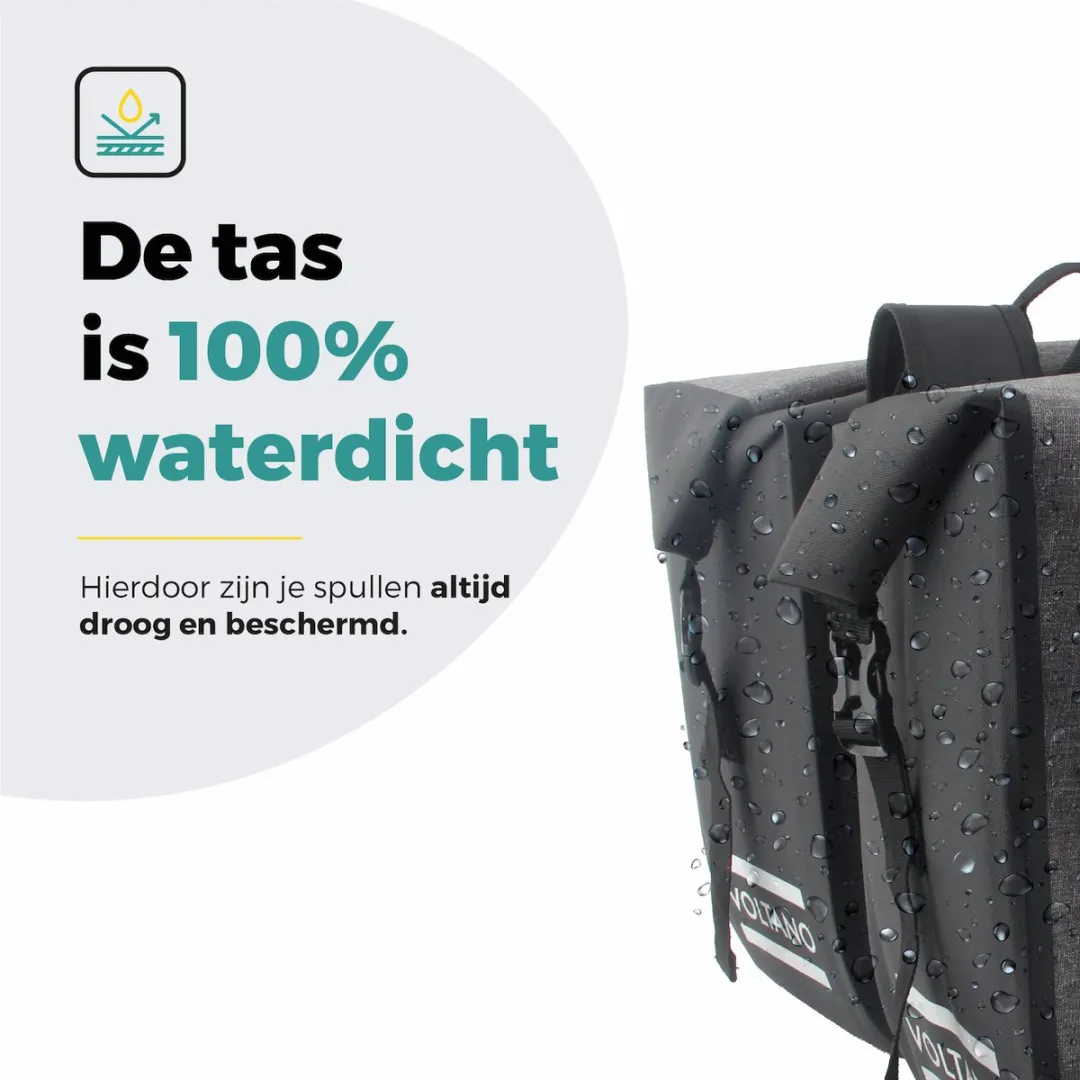 Voltano Dubbele Fietstas Rolltop Luxe E-bike 48L - Zwart/Grijs