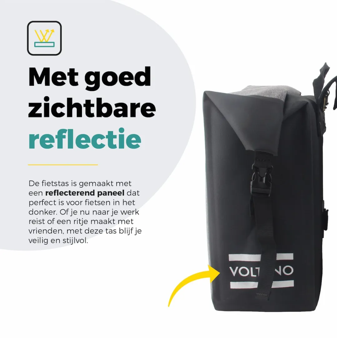 Voltano Dubbele Fietstas Rolltop Luxe E-bike 48L - Zwart/Grijs - afbeelding 6 van 6