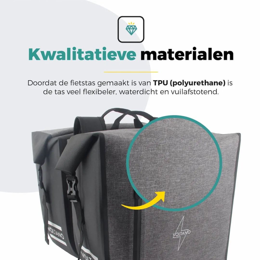 Voltano Dubbele Fietstas Rolltop Luxe E-bike 48L - Zwart/Grijs