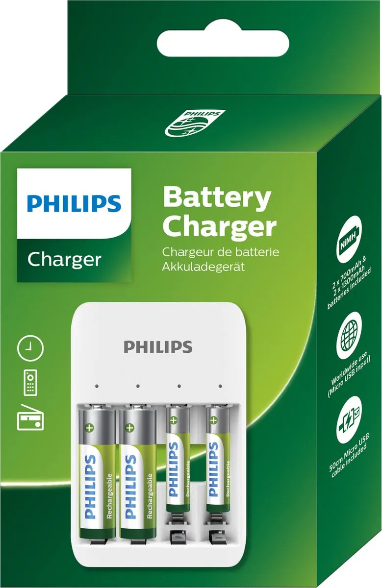 Philips AA/AAA Batterijlader - 4 Stuks - Wit