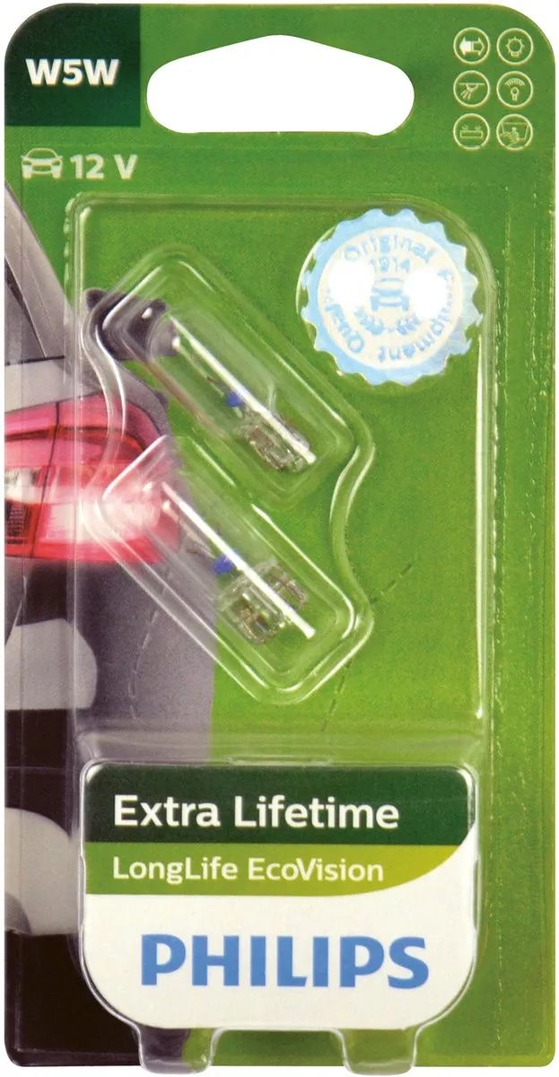Philips W5W LongLife EcoVision 12V5W - 2 Stuks - afbeelding 3 van 6