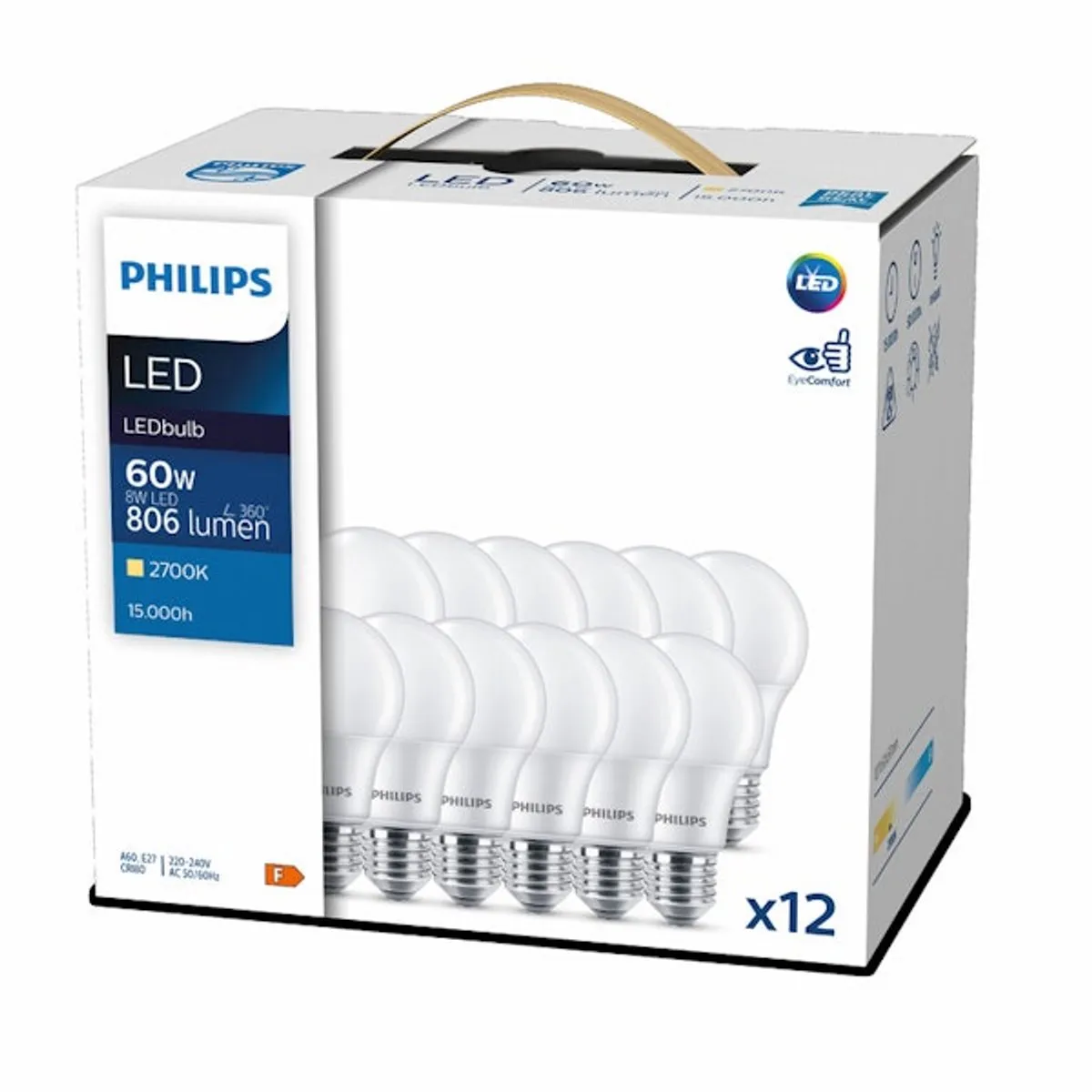Voordeelpack 12x Philips CorePro LED A60 8W 2700K 806lm mat | E27 | Extra Warm Wit | 8 watt | 15.000 Branduren