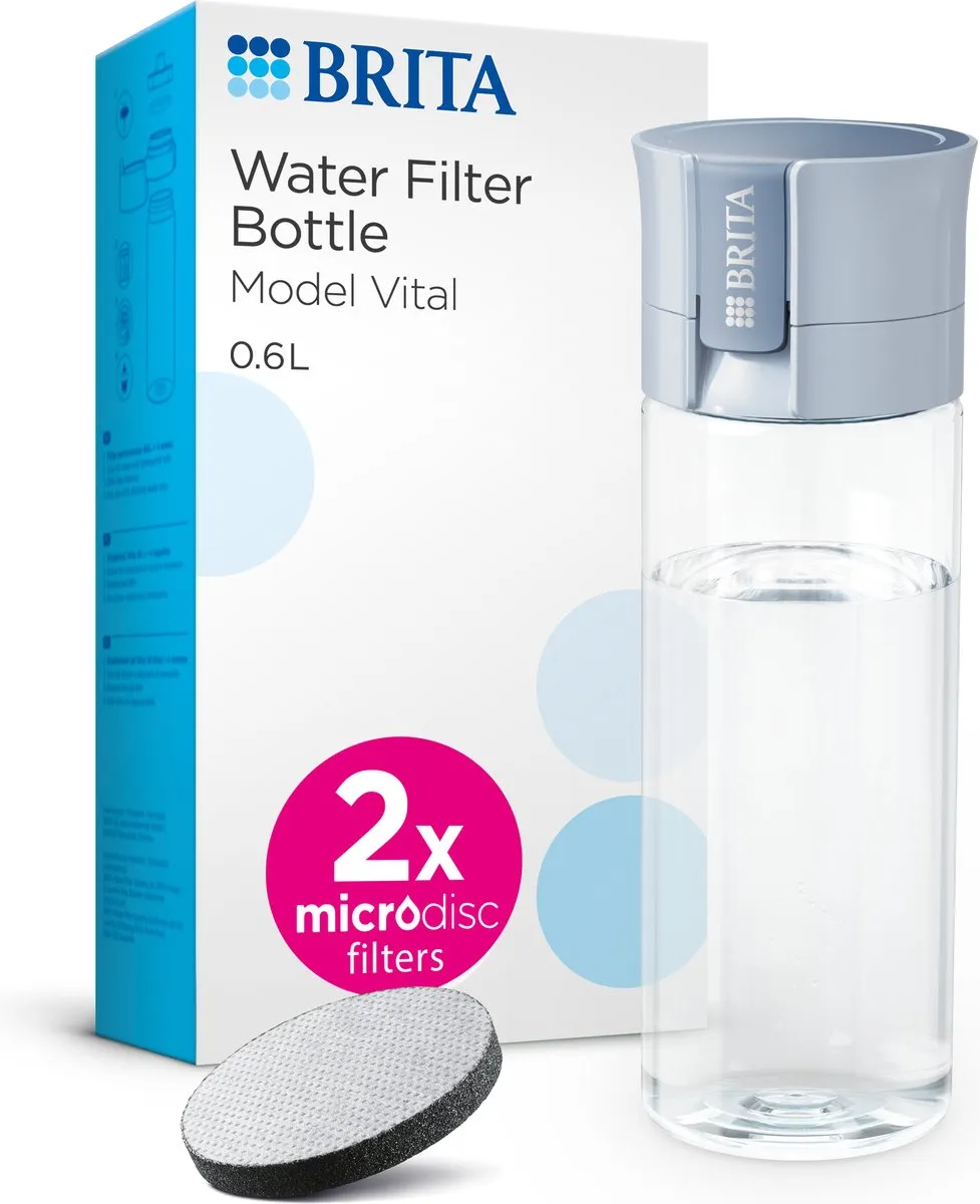 BRITA Vital Waterfilterfles 0,6L Lichtblauw - 2x MicroDisc