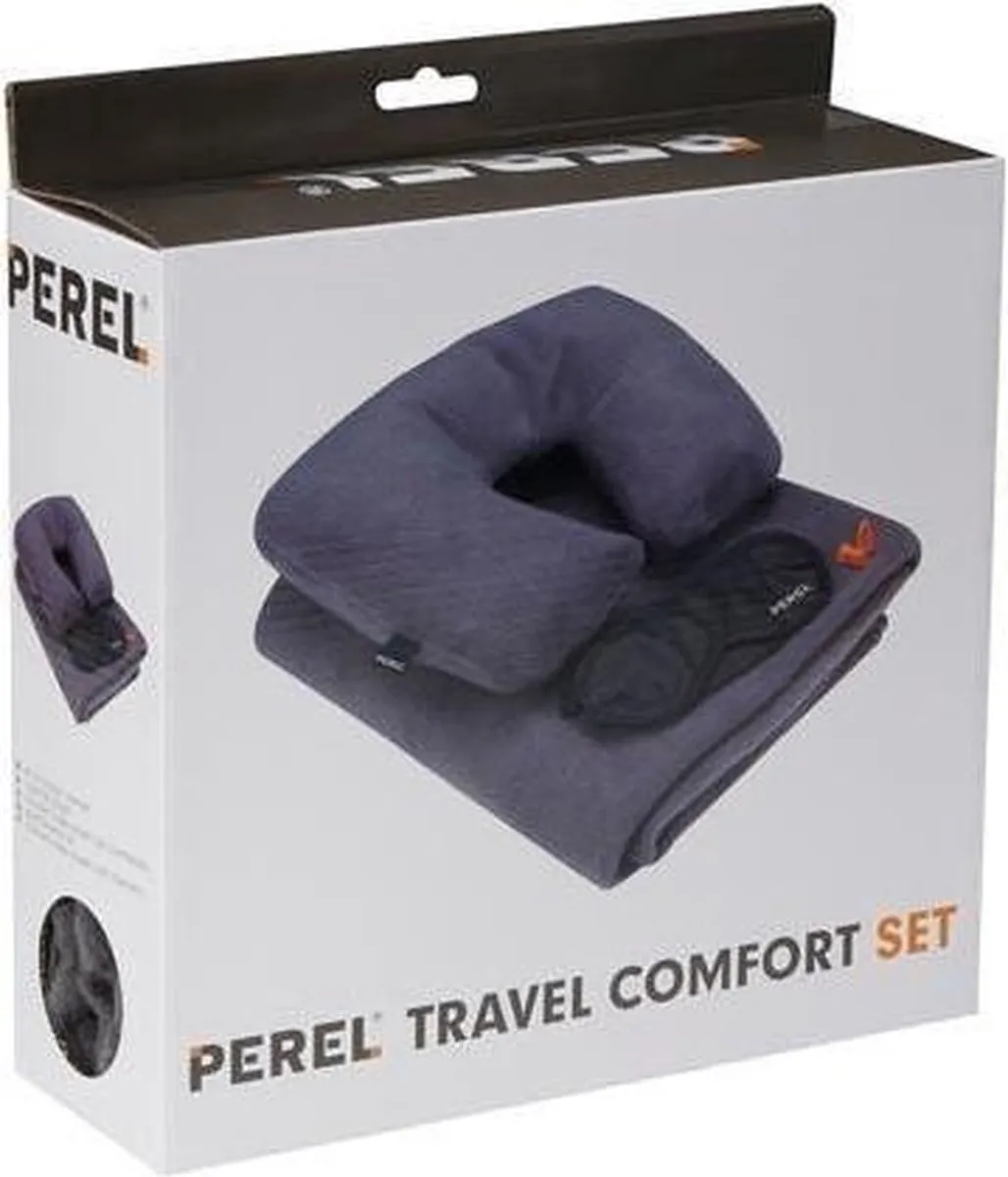 Perel Comfort Reisset - Slaapmasker & Deken Zwart/Grijs