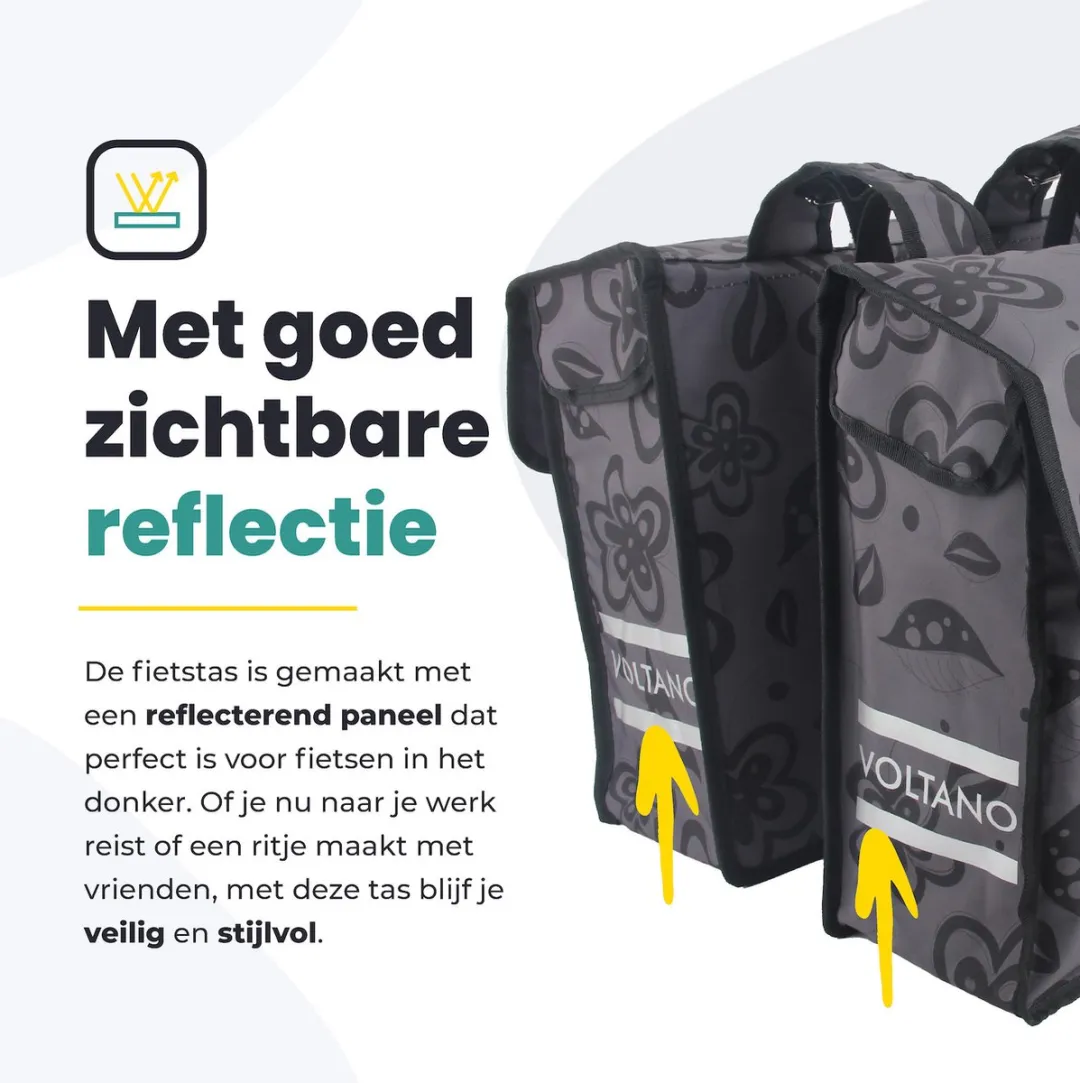 Voltano Dubbele Fietstas Floral Fusion 38L - Grijs met bloemen