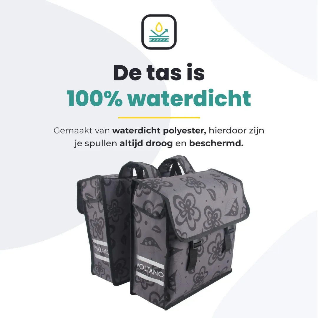 Voltano Dubbele Fietstas Floral Fusion 38L - Grijs met bloemen - afbeelding 6 van 6