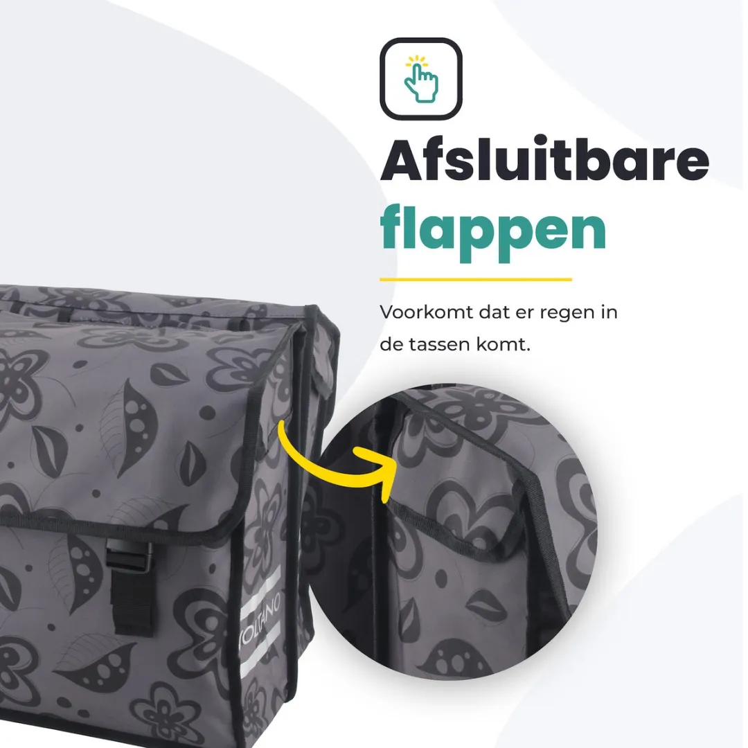 Voltano Dubbele Fietstas Floral Fusion 38L - Grijs met bloemen