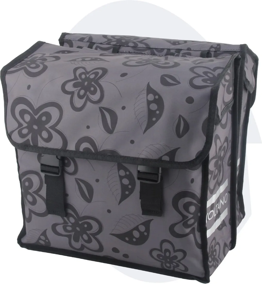 Voltano Dubbele Fietstas Floral Fusion 38L - Grijs met bloemen