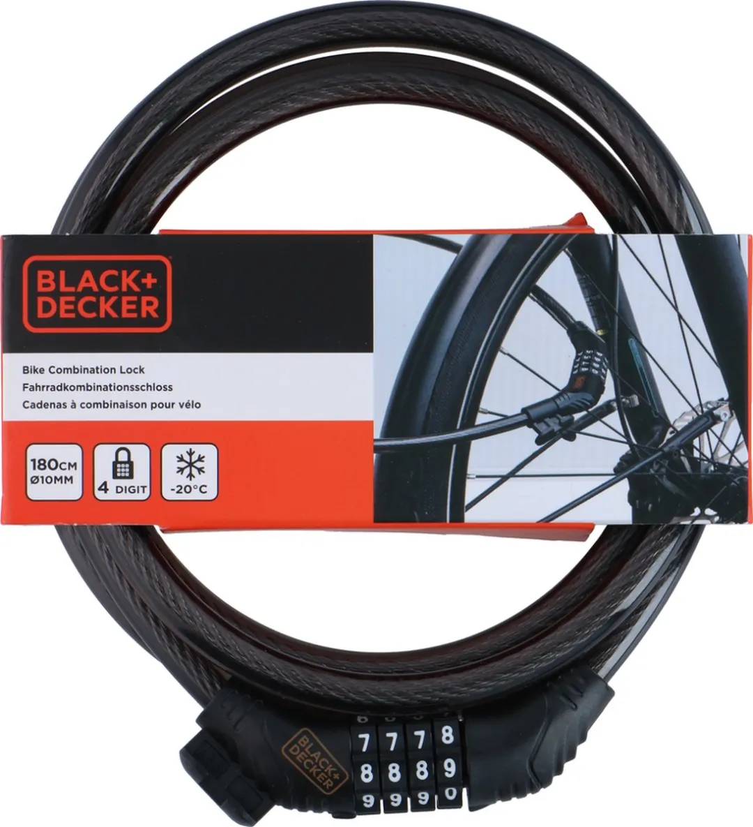 BLACK+DECKER Combinatieslot 180cm - 4 Cijfers - Zwart