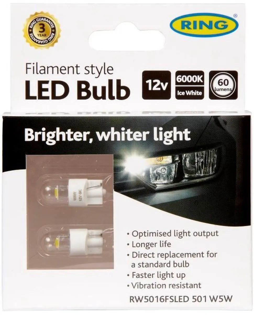 Ring Autolampen T10 LED 12V Wit - 2 Stuks