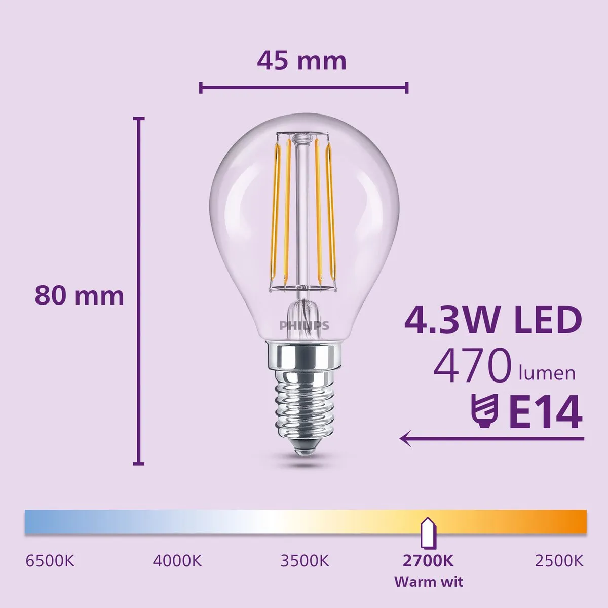 Philips LED Lamp E14 Warmwit 4.3W - 6 Stuks