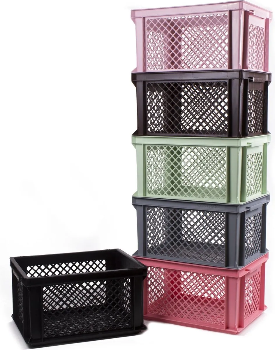 Lastpak Stevige kunststof fietskrat - geperforeerde bodem - bruin - 40x30x22 cm