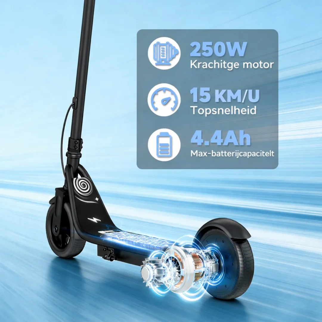 Stay-on Ladped Elektrische Kinderstep Zwart - 15 km/u - Bluetooth Speaker