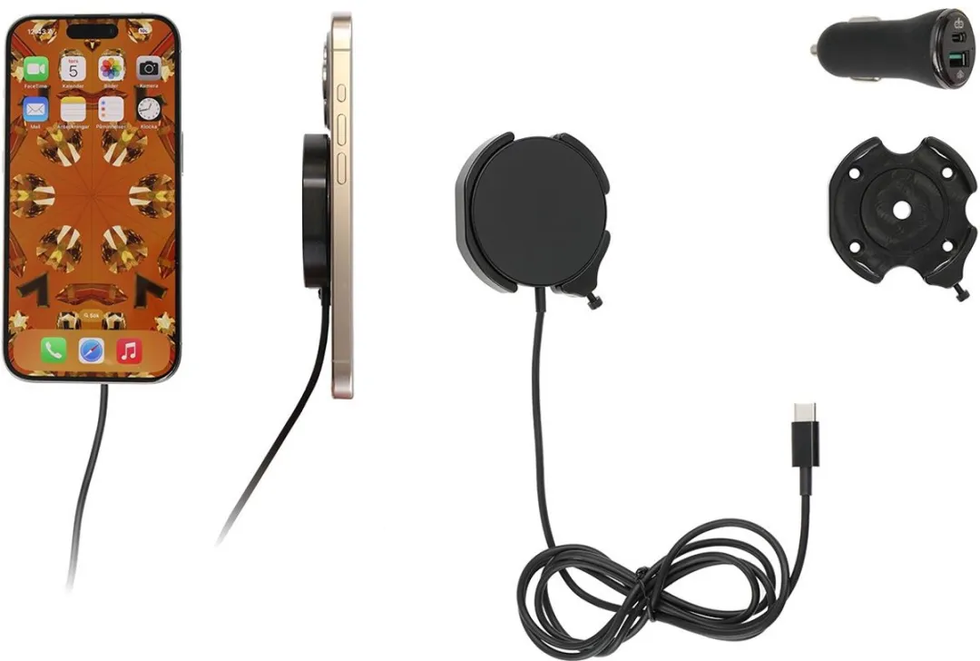 Brodit MagSafelader Houder Apple iPhone 12/Pro/Pro Max - 12V USB SIG-Plug - Zwart