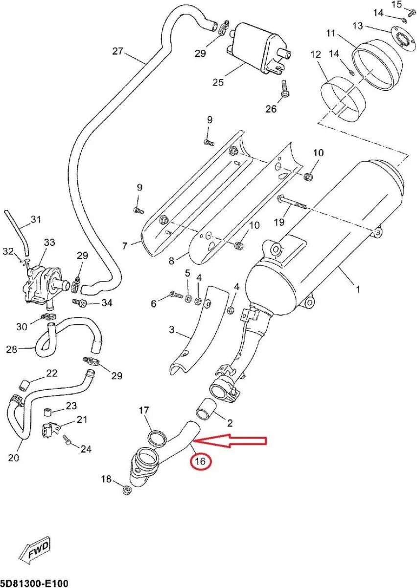 Yamaha 125 Majesty Uitlaatkoppeling 5D8-E4611-00