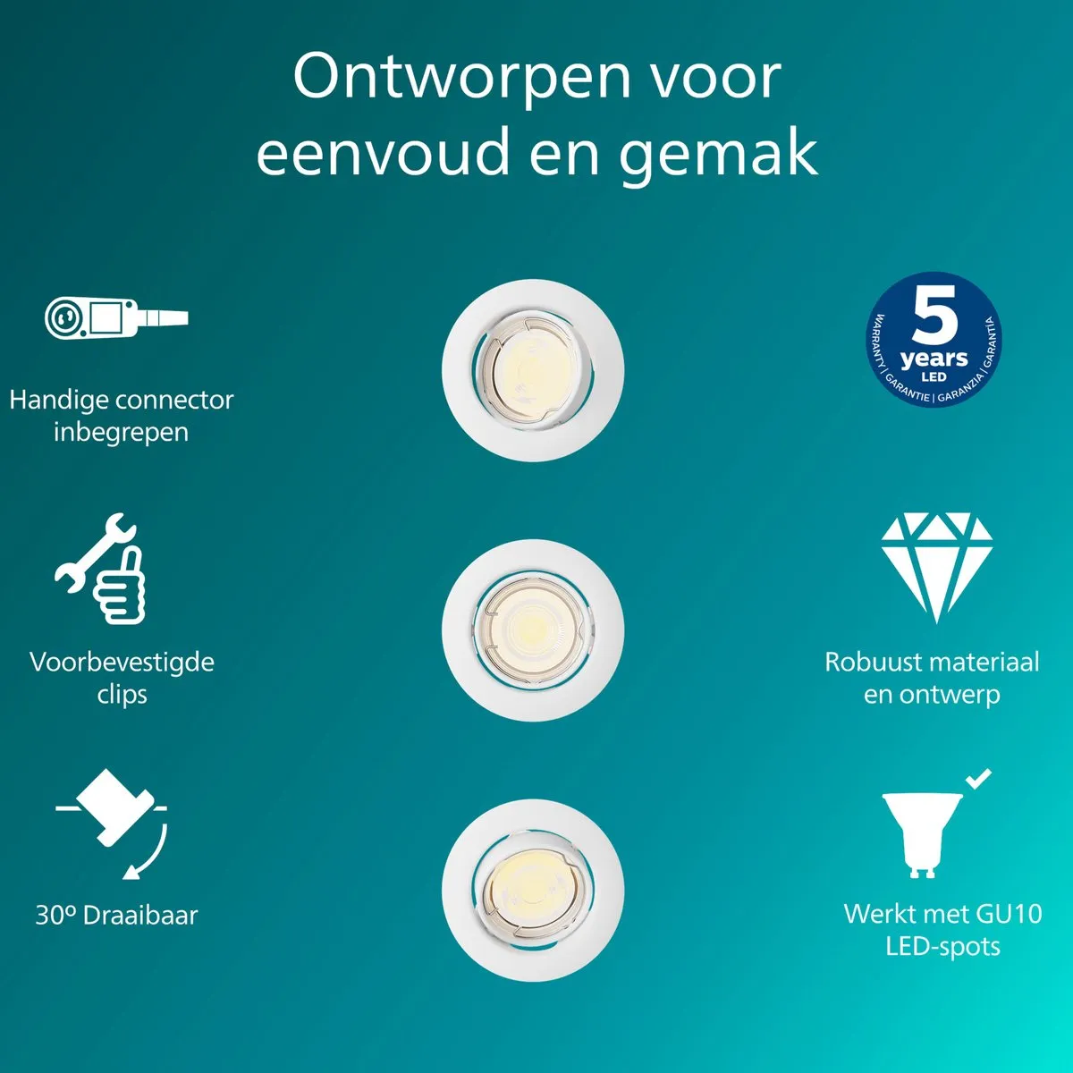 Philips Peridot Inbouwspot GU10 3-pack - Wit - 3x7W