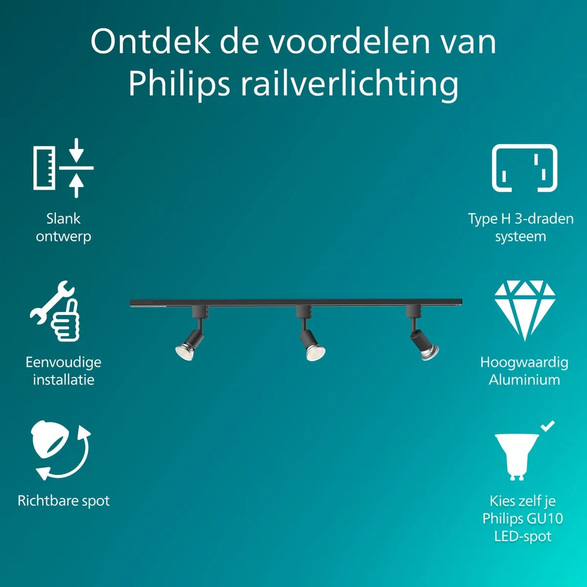 Philips EasyLink Tobia Spot GU10 - 3 Stuks - Zwart