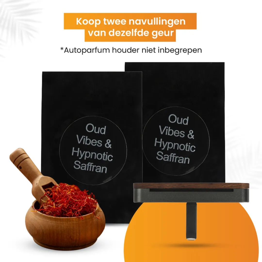 R2B Autoparfum Navulling Oud Vibes & Hypnotische Saffraan - 2x10ml