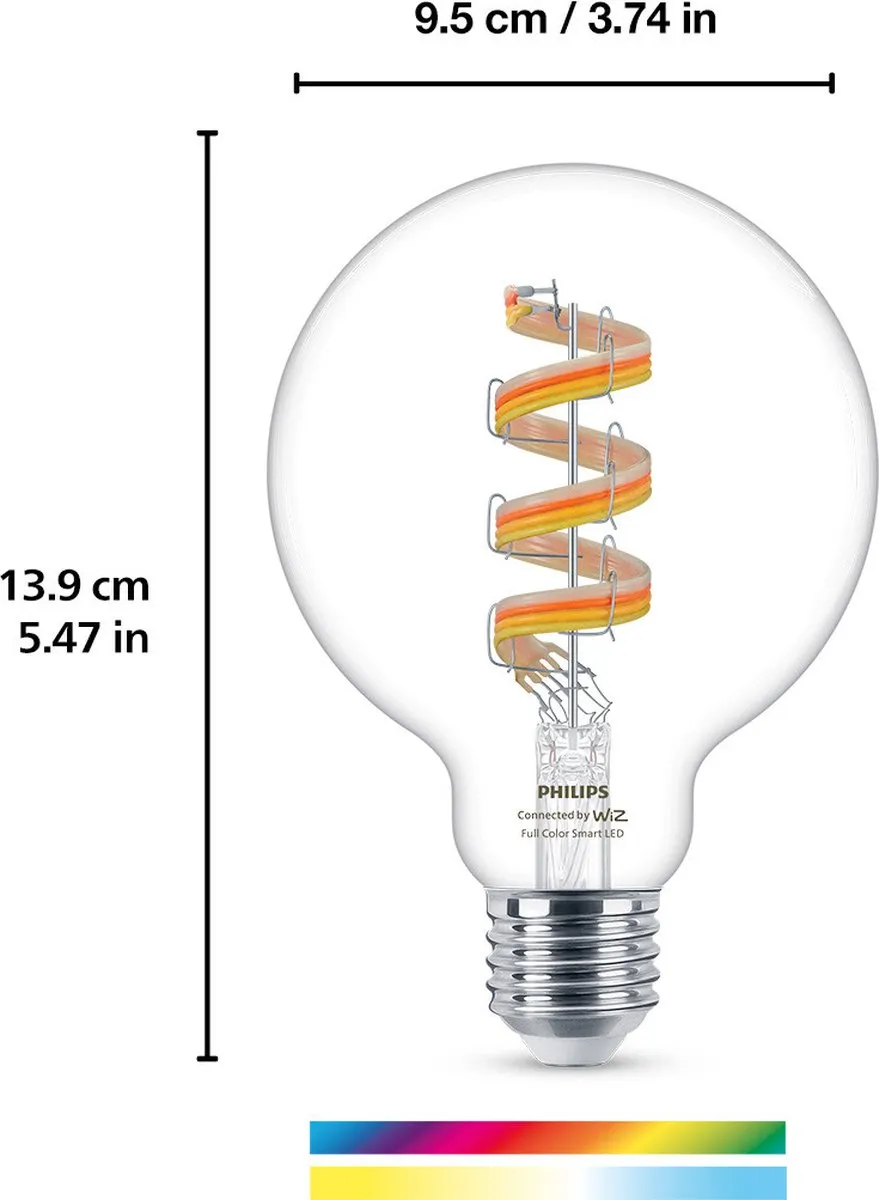 Philips Filament 40W G95 E27 RGB - Helder glas