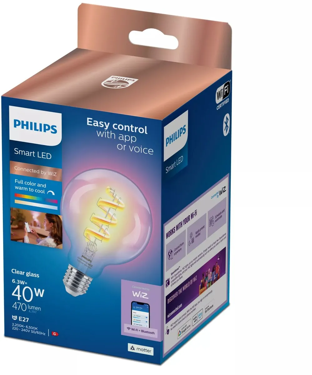 Philips Filament 40W G95 E27 RGB - Helder glas - afbeelding 6 van 6