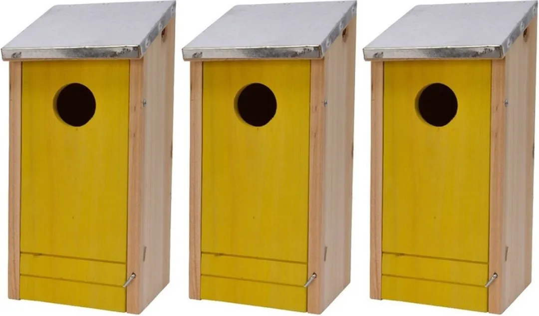 Decoris Houten Vogelhuisjes Geel 26cm