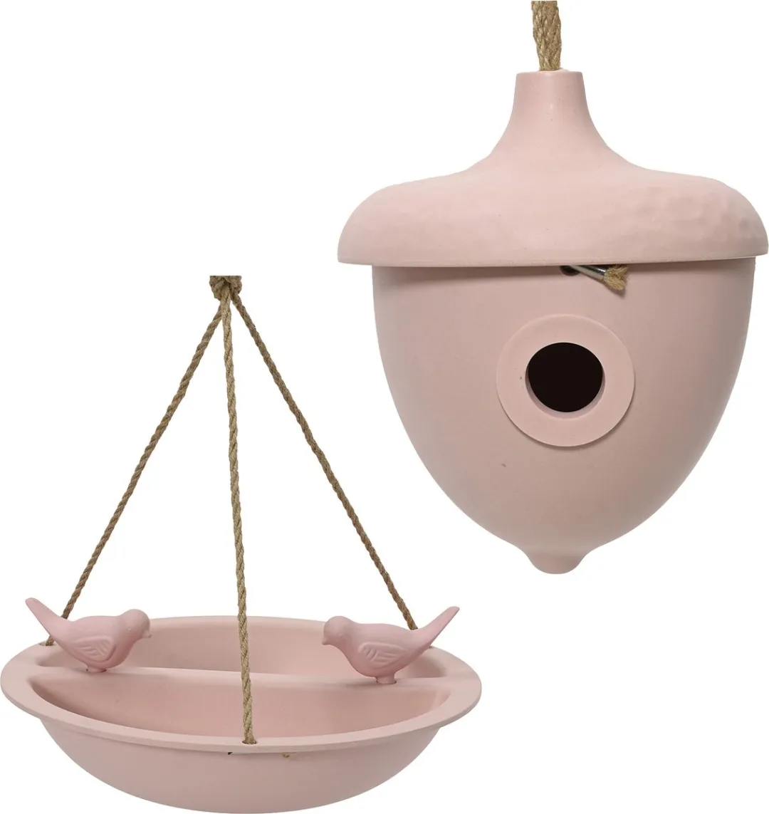 Decoris Vogelhuisje met bad/voederschaal Lichtroze